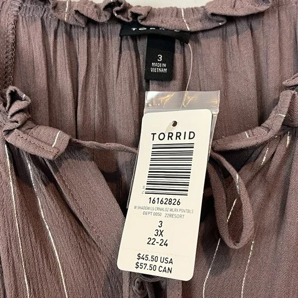 Torrid Crinkle Gauze Lurex Peasant Blouse Womens Size 3x Button Up L/S NWT - Picture 2 of 10